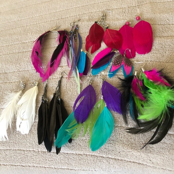 10 Pairs Colorful Fun Feather Earring Lot Bundle - Picture 8 of 8